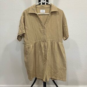 Things Between Gauze Tan Button-Up Romper